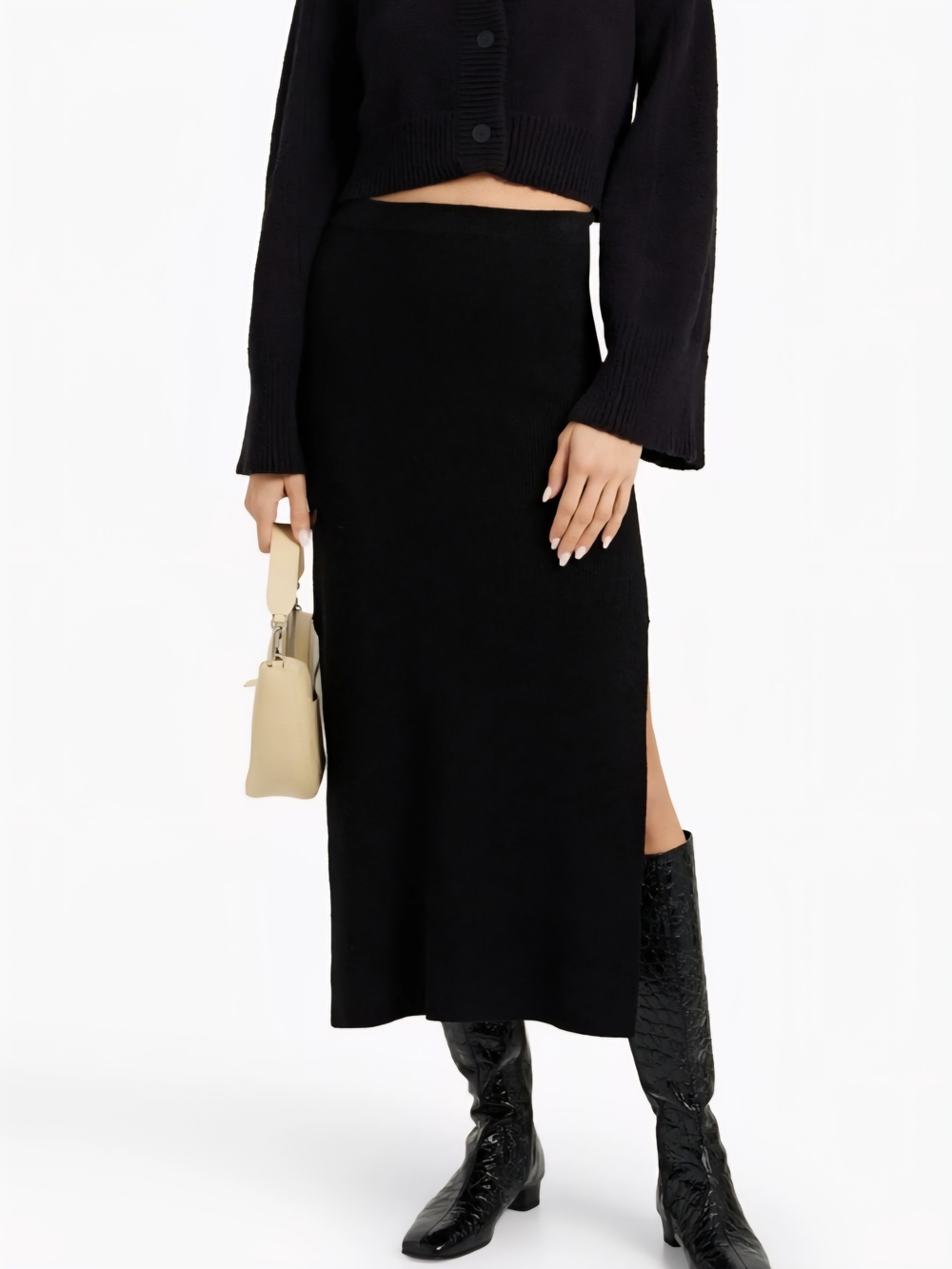 Loulou Studio Black Midi Skirt with Side Slit